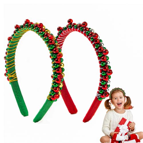 2 Stück Weihnachts Kopfschmuck, Glöckchen Weihnachtsstirnband, Rot/Grün Kopfschmuck Weihnachten, Glockenperlenwicklung Weihnachten Deko Haarreif, Kinder Erwachsene für Party Weihnachtsdekorationen von Bipl