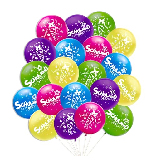 20 Stück Einschulung Deko Luftballons, Deko Schulanfang Mädchen SCHULKIND Ballons, Schulstart Schuleinführung Deko, mit ABC 123 Schulkind Motiv, Endlich für Einschulung Party Dekoration von Bipl