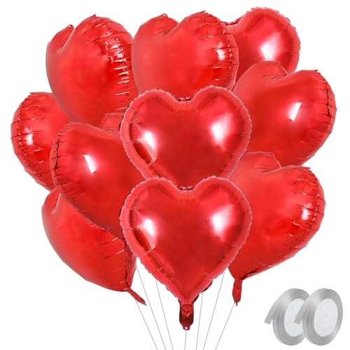 25 Stück Herz Folienballon Rot, 18 Zoll Rot Helium Luftballon, Herz Helium Luftballons, Romantisch Deko Luftballons, für Geburtstag Hochzeit Verlobung Brautdusche Valentinstag Party Deko von Bipl