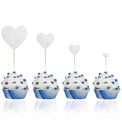 35 Stück Cupcake Topper, Herzen Muffins Deko, Cupcake Deko, Tortendeko Hochzeit, Silbrig Blitz Kuchendeko Herzen, Herzen Muffin Toppers, für Geburtstag Valentinstag Hochzeiten Cake Decorating von Bipl