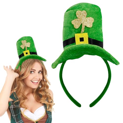 Bipl St Patricks Day Hut Haarreif, Grün Glitzernde Kleeblätter Haarreifen, Irland Weicher Mini-Hut Haarreif, Grün-Schwarz, für Irisches Kostüm, Patricks Day, Karneval Mottoparty Deko Accessoires von Bipl