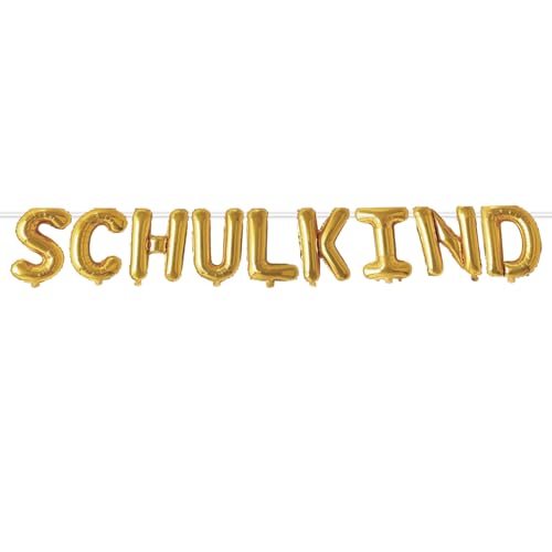 Einschulung Deko, Schulkind Folien Ballons Girlande Banner, Hänge Schulkind Luftballon Banner Deko, für Schuleinführung Einschulung Schulanfang Schulstart Dekoration Mädchen Jungen (Golden) von Bipl