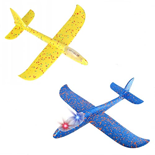 BirnePower Flugzeug Spielzeug Segelflugzeug LED Licht Styroporflieger 49cm Schaum Styropor Flieger Wurfgleiter für Kinder Manuelles Wurfspiel zufällige Farben (2 Stück) von BirnePower