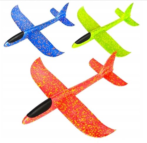 BirnePower Flugzeug Spielzeug Segelflugzeug Styroporflieger 49cm Schaum Styropor Flieger Wurfgleiter für Kinder Manuelles Wurfspiel zufällige Farben (3 Stück) von BirnePower