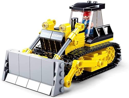 BirnePower Klemmbausteine Spielbausteine Spielset City Stadt Bausatz Bau Spielfigur 231 Teile Bulldozer Planierraupe Baumaschine Bausteine Spielzeug G152804 von BirnePower