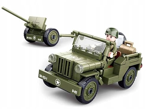 BirnePower Klemmbausteine Spielbausteine Spielset Militär Army Soldaten Bausatz Spielfigur 143 Teile Auto Jeep mit Feldhaubitze Bausteine Spielzeug G158018 von BirnePower