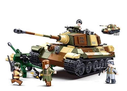 BirnePower Klemmbausteine Spielbausteine Spielset Militär Army Soldaten Bausatz Spielfigur 930 Teile Panzer Tank 2in1 Panzerkampfwagen Tiger II/Jagdtiger Bausteine Spielzeug G178919 von BirnePower