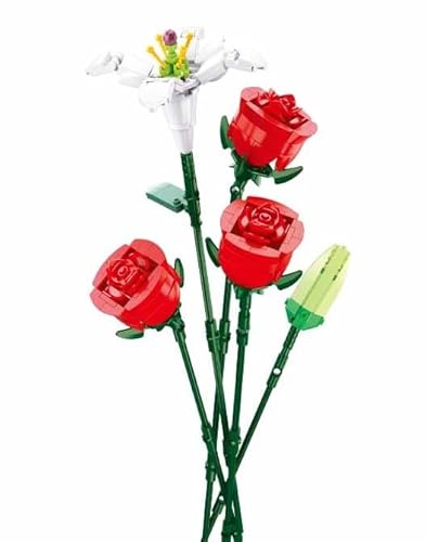 BirnePower Klemmbausteine Spielbausteine Spielset für Kinder Blumen Serie Bausatz 267 Teile Rosen Blumenstrauß Bausteine Spielzeug G192955 von BirnePower