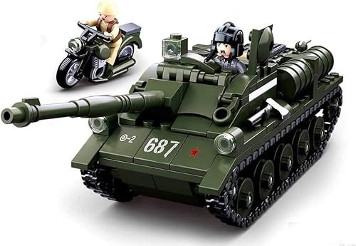 BirnePower Klemmbausteine Spielbausteine Spielset für Kinder Militär Army Soldaten Bausatz Spielfigur 338 Teile Panzer Selbstfahrlafette SU-85 Tank Bausteine Spielzeug G119866 von BirnePower