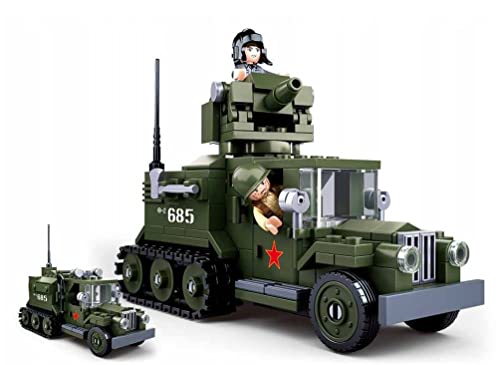 BirnePower Klemmbausteine Spielbausteine Spielset für Kinder Militär Auto Bausatz 2in1 Spielfigur 243 Teile WW II Alliiertes Halbkettenfahrzeug Bausteine Spielzeug G119864 von BirnePower