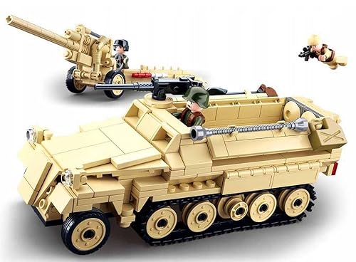 BirnePower Klemmbausteine Spielbausteine Spielset für Kinder Militär Auto Bausatz Spielfigur 460 Teile WW II Deutsches Halbkettenfahrzeug mit Kanone Bausteine Spielzeug G165610 von BirnePower