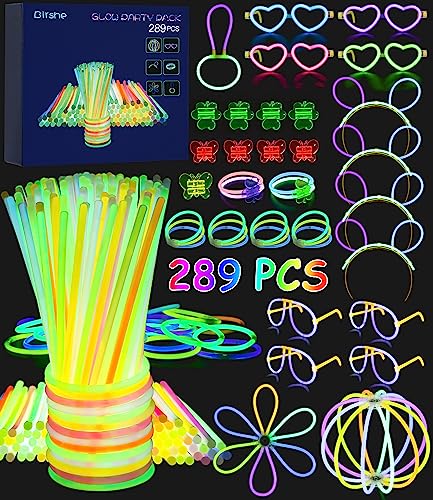 289 Stk Glow Knicklichter,Birshe Knicklichter Party Set Glow Sticks Leuchtstäbe Leuchtspielzeug Knicklichter Kinder Leuchtstäbe mit Verbindern für Leuchtarmbänder Knicklichter Hochzeit Neon Party Deko von Birshe