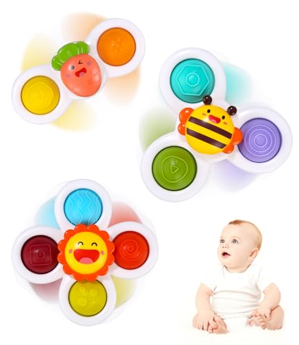 Birshe 3 Stück Saugnapf Spielzeug,Cartoon Wasserspielzeug Saugnapf Spielzeug ​Baby Sensorik Spielzeug für Saugnapf Baby Toy Drehspielzeug Badespielzeug Baby Saugnapf für 1-6 Jahre Baby Geschenke von Birshe