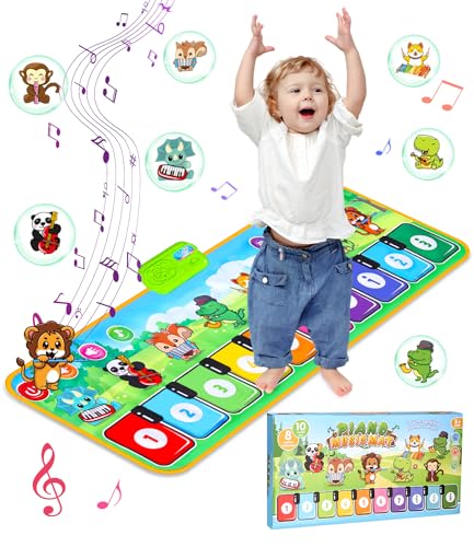 Birshe Baby Spielzeug,Baby Musikmatte 1 Jahr Musikmatte Kinder Piano Matte für Kinder Keyboard Kinder Tanzmatte mit 10 Tasten und 10 Liedern mit Tieren Pädagogische Geschenke für Jungen Mädchen von Birshe