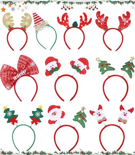 Birshe Pack of 10 Christmas Headbands, Christmas Reindeer Antlers Fun, Christmas Reindeer Costume Headbands, Fashion Headband, Headband with Beautiful Ears, for Children, Adults, Party Favours von Birshe