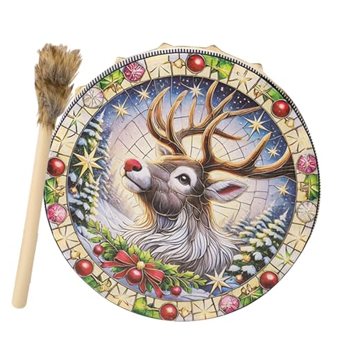 Birtern Schamanische Handtrommel – Weihnachtsmusik-Percussion-Instrument | Schamanisches Instrument, modisches Desktop-Ornament für Heimdekoration, Trommel-Soundheilungswerkzeug von Birtern