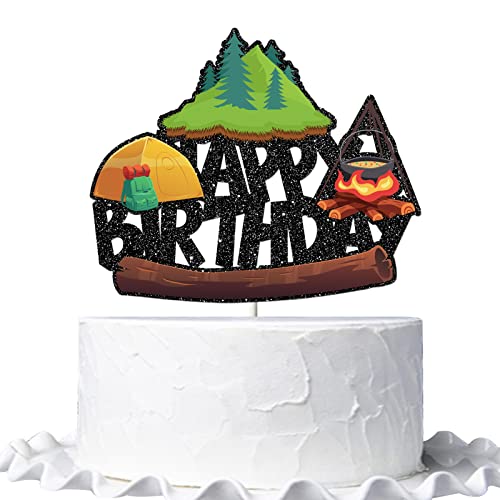 Camping Thema Geburtstag Kuchen Topper, Wald Camping Schild Geburtstag Party Dekorationen, Picknick Thema Geburtstag Kuchen Dekorationen für Erwachsene Jugendliche von Birthday Queen