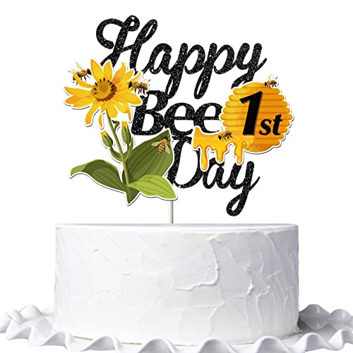 Happy Bee Day Kuchenaufsatz, Sonnenblume und Honigglas Schild Happy Birthday Party Dekorationen, Baby First Birthday - Baby Shower Party Supplies von Birthday Queen