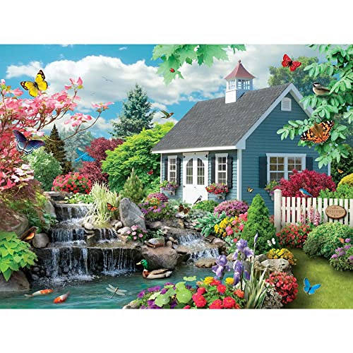 Bits and Pieces - 100 Teile Puzzle für Erwachsene 38,1 x 48,3 cm – Traumlandschaft – 100 Teile Frühlingsszene Blumengarten Bachlauf Natur Cottage Birds Schmetterling Puzzle von Künstler Alan Giana von Bits and Pieces