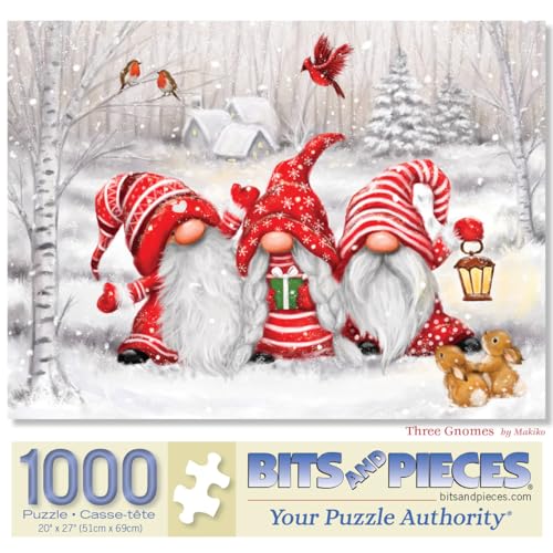 Bits and Pieces - 1000 Teile Puzzle für Erwachsene 50,8 cm x 27 - Drei Zwerge - 1000 Teile Weihnachten Winter Puzzle von Künstler Makiko von Bits and Pieces