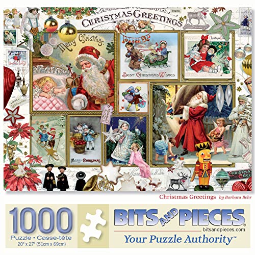 Bits and Pieces - 1000 Teile Puzzle für Erwachsene 50 x 68,6 cm – Weihnachtsgrüße – 1000 Stück Weihnachtsmann Elfen klassischer Nussknacker Kinder Puzzle von Künstlerin Barbara Behr von Bits and Pieces