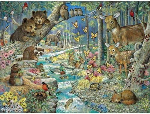 Bits and Pieces Puzzle mit 1000 Teilen für Erwachsene – Frühlingsbabys – Waldtiere, fließender Fluss, Puzzle von Künstlerin Ruane Manning, fertige Puzzle-Größe 61.0 cm x 76.2 cm von Bits and Pieces