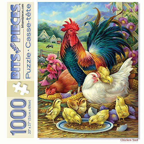 Bits and Pieces Puzzle mit 1000 Teilen für Erwachsene, 50,8 x 68,6 cm, Hühnerhof, 1000-teiliges Puzzle mit Bauernhof, Fütterung von Hühnern und Hahnküken von Künstler Oleg Gavrilov von Bits and Pieces