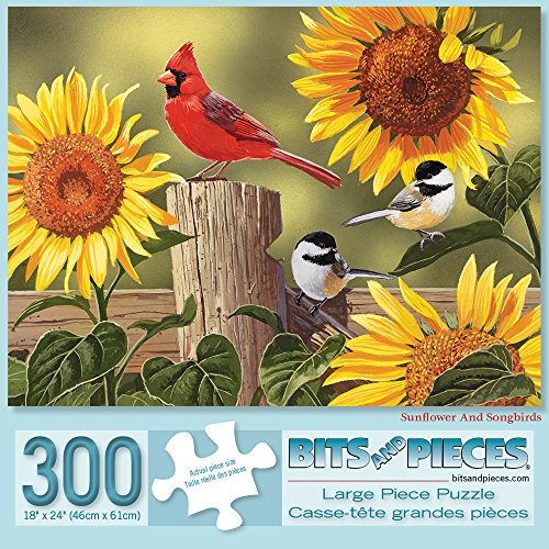 Bits and Pieces 300 Große Teile Puzzle für Erwachsene Sonnenblume und Singvögel 300 Pc Kardinal Jigsaw von Künstler William Vanderdasson von Bits and Pieces