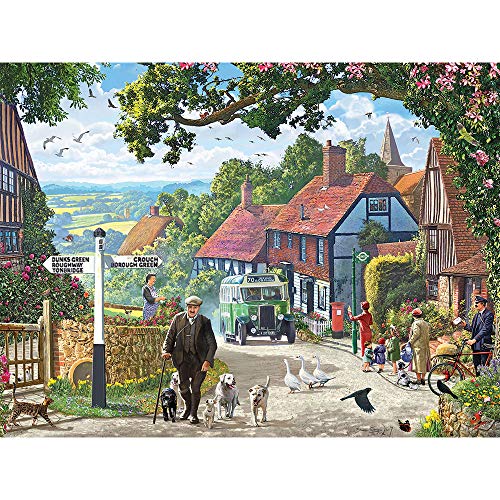 Bits and Pieces - 300-teiliges Puzzle für Erwachsene, 45,7 x 61 cm, Motiv: The Country Bus – 300 Teile Puzzle "Small Town in The English Countryside" vom Künstler Steve Crisp von Bits and Pieces