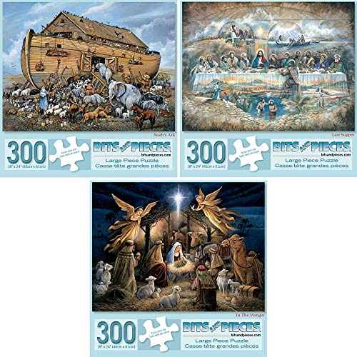 Bits and Pieces - 3er Set 300 Teile Puzzle für Erwachsene – Arche Noah, letztes Abendmahl, In der Krippe – Christliche Puzzles von Künstler Ruane Manning von Bits and Pieces