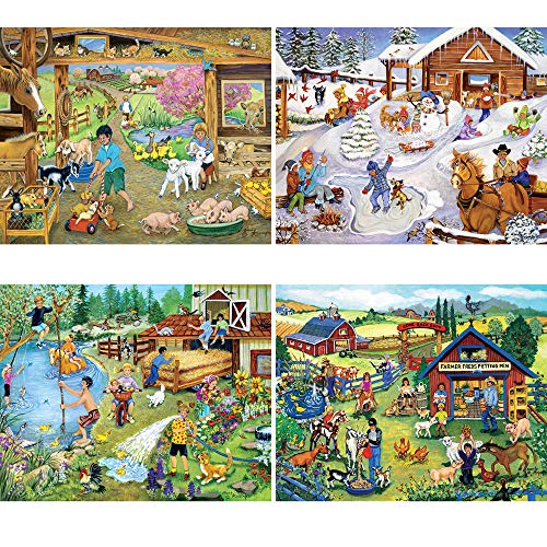 Bits and Pieces - 4-in-1-Multi-Pack-Set, 300-teilige Puzzles für Erwachsene – jedes Puzzle misst 46 cm x 61 cm – auf dem Bauernhof Puzzles vom Künstler Sandy Rusinko von Bits and Pieces