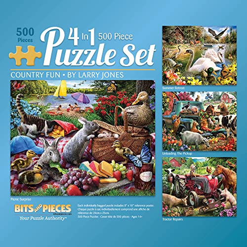 Bits and Pieces – 4in1 Multipack Puzzles 500 Teile Puzzles für Erwachsene – Puzzles misst 45,7 x 61 cm – Picknick Überraschung Pickup Traktor Sommer Retreat 500 Teile Multipack Puzzles von Künstler von Bits and Pieces