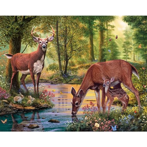 Bits and Pieces - 50-teiliges Puzzle für Senioren – 38,1 x 48,3 cm – Woodland Stream – 50 Teile große Buchstabenstücke Hirschfamilie Puzzle von Bits and Pieces