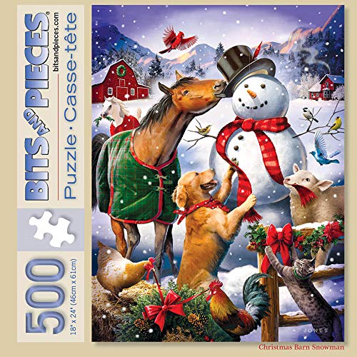 Bits and Pieces 500 Stück Puzzle für Erwachsene Weihnachten Barn Snowman 500 Pc Tier Winter-Szene Puzzle von Künstler Larry Jones von Bits and Pieces