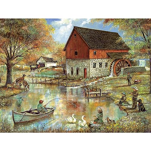 Bits and Pieces - 500-teiliges Puzzle für Erwachsene, 46 cm x 61 cm, The Old Mill Pond - 500-teiliges ruhiges Dorf-Puzzle von Künstler Ruane Manning von Bits and Pieces