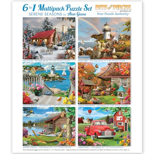 Bits and Pieces 6-in-1-Puzzle-Multi-Pack – 300, 500 und 1000 Teile Puzzles für Erwachsene – Serene Seasons Puzzle Set Bundle von Alan Giana von Bits and Pieces