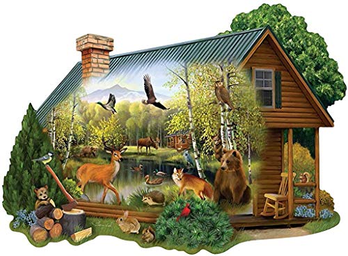 Bits and Pieces 750 Stück geformtes Puzzle für Erwachsene Cabin In The Wild 750 Pc Waldtieren Puzzle von Künstler Thomas Wood von Bits and Pieces