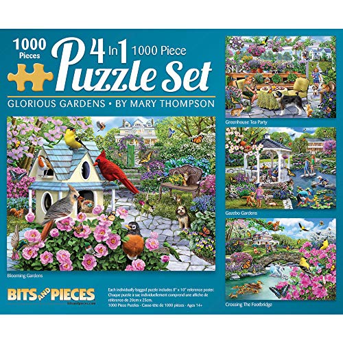 Bits and Pieces - Glorious Gardens 4-in-1 Multi-Pack Set 1000 Teile Puzzles für Erwachsene - Jedes Puzzle misst 50,8 x 68,6 cm - Puzzles von Künstlerin Mary Thompson von Bits and Pieces