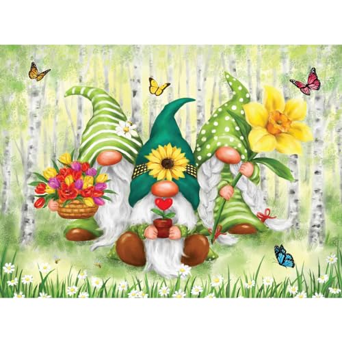 Bits and Pieces Makiko Puzzle mit 1000 Teilen für Erwachsene – 50,8 x 68,6 cm – Frühlingswichtel – 1000-teiliges buntes lustiges Gartenzwerge-Puzzle von Bits and Pieces