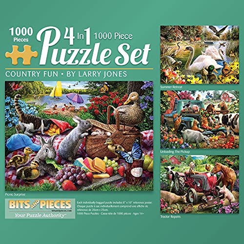 Bits and Pieces - Multipack 4-in-1-Puzzle-Set, 1000 Teile Puzzles für Erwachsene, jedes Puzzle misst 51 cm x 69 cm, Bauernhof, Natur, Tierszene von Künstler Larry Jones von Bits and Pieces