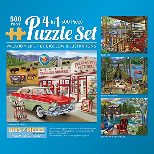 Bits and Pieces Multipack 4-in-1-Puzzle-Set, 500-teiliges Puzzle für Erwachsene, jedes Puzzle misst 46 cm x 61 cm, Landreisen, See, Hütte, Urlaub, Puzzles von Künstler Bigelow Illustrations von Bits and Pieces