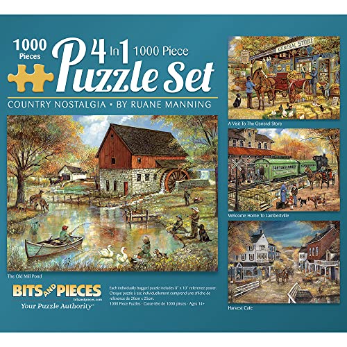 Bits and Pieces - Multipack mit vier (4) 4-in-1 1000 Teile Puzzles für Erwachsene – Puzzles Maße 50,8 x 68,6 cm – 1000 Teile Landteichernte Café Home General Store Puzzles von Künstler Ruane Manning von Bits and Pieces