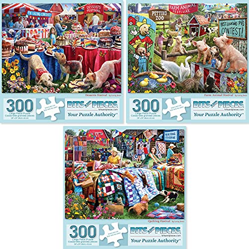 Bits and Pieces - Set mit drei (3) 300-teiligen Puzzles für Erwachsene – jedes Puzzle misst 46 cm x 61 cm – Bauernhoftiere, Landhaus, Karneval, Festival, Puzzle von Künstler Larry Jones von Bits and Pieces