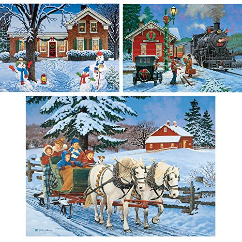 Bits and Pieces - Vorteilsset mit drei (3) 1000-teiligen Puzzles für Erwachsene – jedes Puzzle misst 50,8 x 68,6 cm – 1000 Stück klassische Winterurlaubspuzzles von Künstler John Sloane von Bits and Pieces