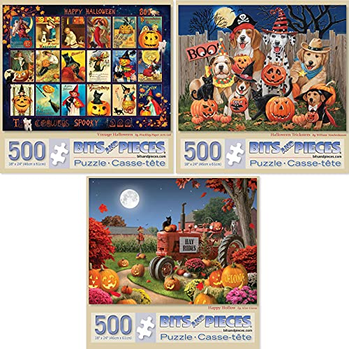 Bits and Pieces - Set mit drei (3) Puzzles mit 500 Teilen für Erwachsene – jedes Puzzle misst 45,7 x 61 cm – 500 Teile Halloween Kürbis-Kollektion Puzzles vom Künstler William Vanderdasson von Bits and Pieces