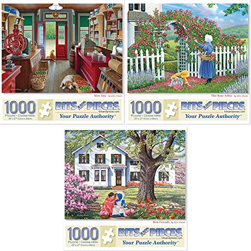 Bits and Pieces - Vorteilsset mit drei (3) 1000 Teilen Puzzles für Erwachsene – jedes Puzzle misst 50,8 x 68,6 cm – 1000 Stück Slow Day, The Rose Arbor, Best Friends Puzzle von Künstler John Sloane von Bits and Pieces