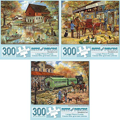 Bits and Pieces - Vorteilsset mit drei (3) 300-teiligen Puzzles für Erwachsene – jedes Puzzle misst 45,7 x 61 cm – The Old Mill Pond, General Store, Lambertville Puzzles von Künstler Ruane Manning von Bits and Pieces