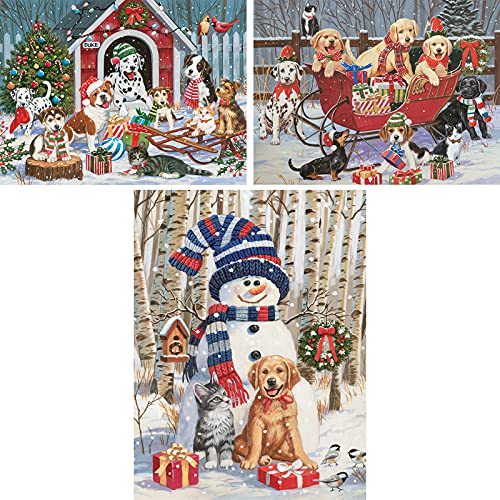 Bits and Pieces - Vorteilsset mit drei (3) 500 Teilen Puzzles für Erwachsene – jedes Puzzle misst 46 cm x 61 cm – Feiertags-Christima Schnee-Welpen-Puzzles von Künstler William Vanderdasson von Bits and Pieces