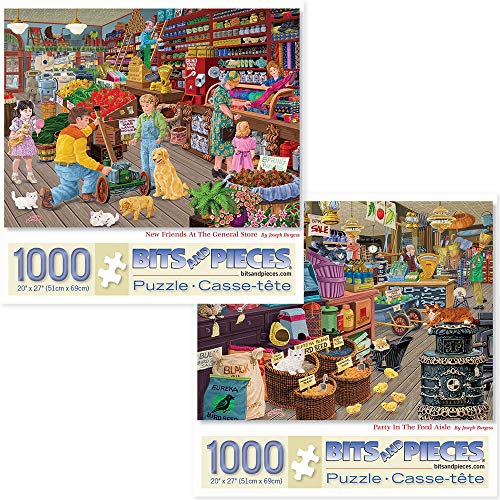 Bits and Pieces - Vorteilsset mit zwei (2) 1000 Teilen Puzzles für Erwachsene – jedes Puzzle misst 50, 8 x 68, 6 cm neue Freunde im General Store, Party Futtergang von Künstler Joseph Burgess, 47069 von Bits and Pieces