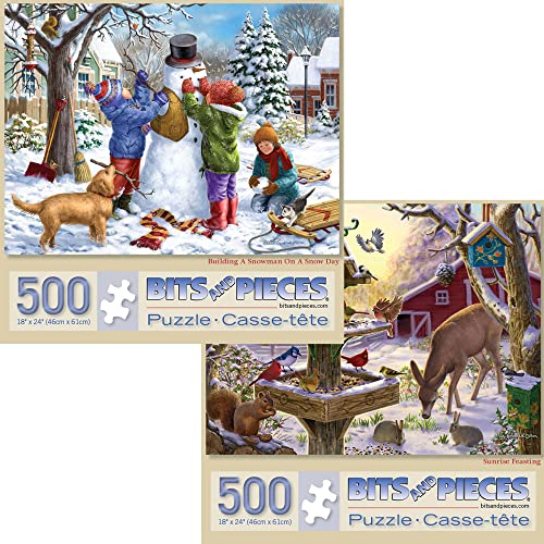 Bits and Pieces - Vorteilsset mit zwei (2) 500-teiligen Puzzles für Erwachsene – jedes Puzzle misst 46 cm x 61 cm – Schneemann, Sonnenaufgangsmessen von Künstler Liz Goodrick Dillon von Bits and Pieces